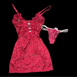 Wet Seal Red Lace Chemise with Thong - Mismatched set, read description